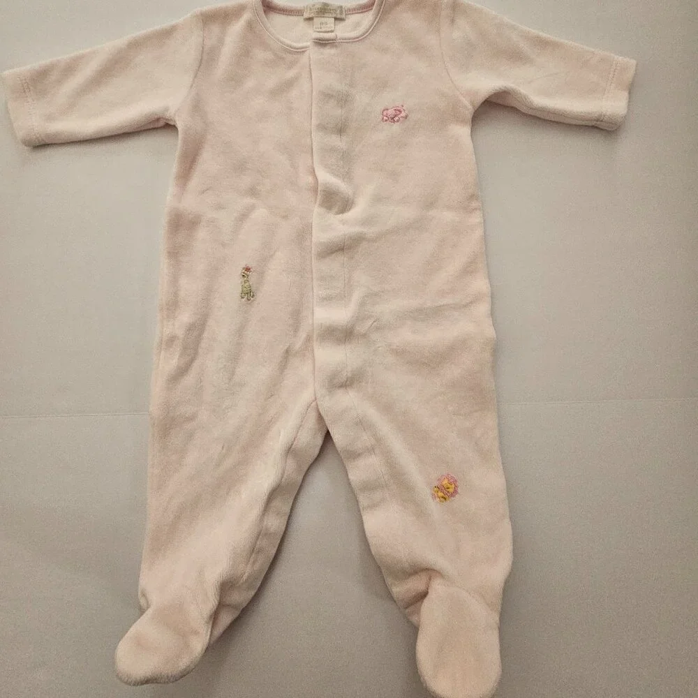 Kissy Kissy Premier Pink Embroidered Pima Cotton Velour Footie Size 0-3 - Picture 1 of 7